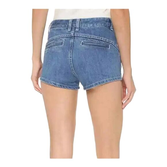 Free People Sweet Surrender Lace Inset High Rise Jean Denim Shorts 27 Dark Wash - Picture 6 of 12